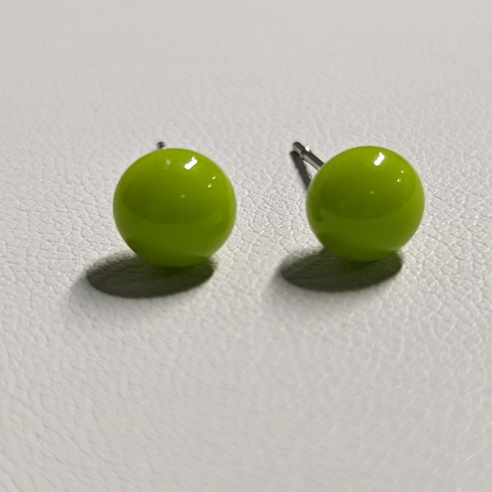 Artisan Handmade green opaque glass studs. 1/2cm in size.